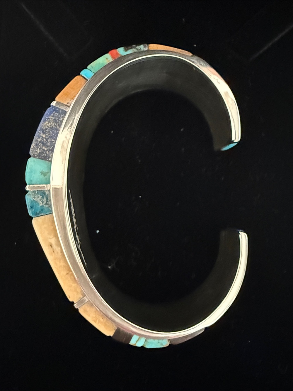 Marlin Honhongva Sterling Cuff Bracelet Contemporary Multi-Cobble Stone Inlays - Picture 7 of 12